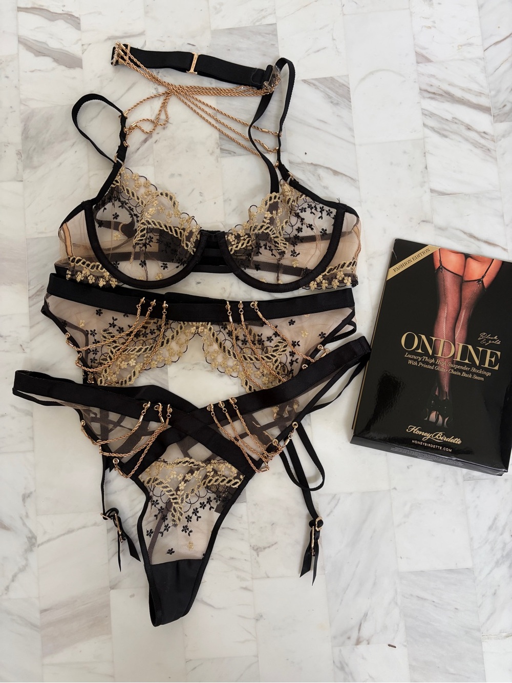 Honey Birdette Ondine 4 Piece Lingerie Set | 34C | Medium